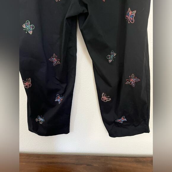 Embroidered Butterfly Pants Black Cropped  Novelty Print Women's Size 18 - Picture 7 of 9